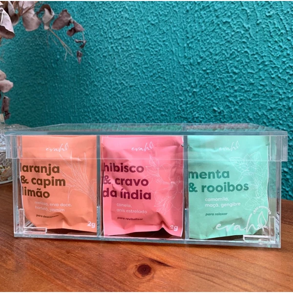 Caixa com 24 Sachês Premium | Menta e Rooibos, Hibisco e Cravo-da-India, Erva-Mate e Jasmim, Laranja e Capim-limão